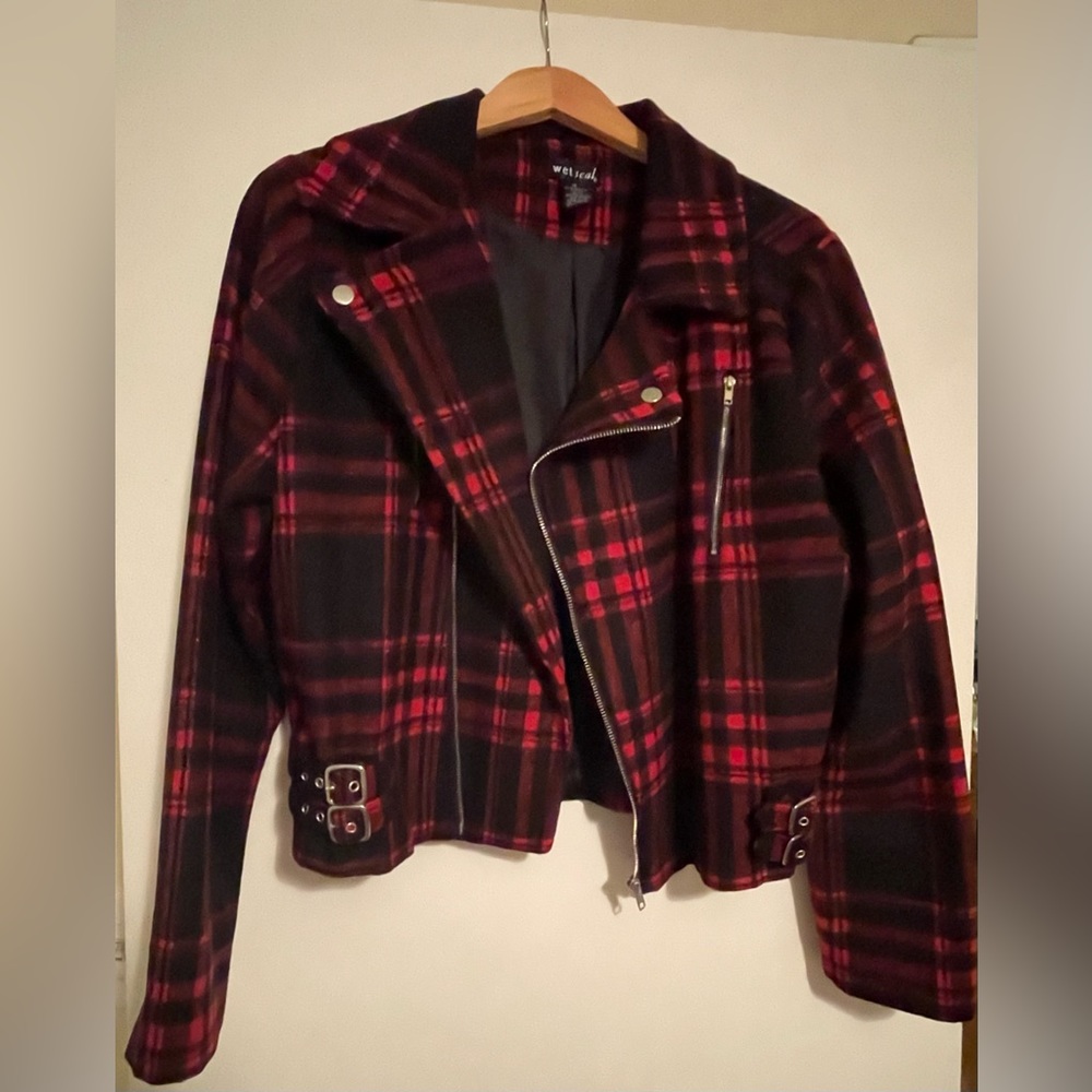 Plaid moto jacket, plus size